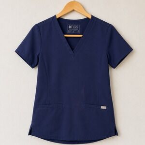FIGS Technical Collection Navy Blue V-Neck Scrub Top Womens XS Short Sleeve